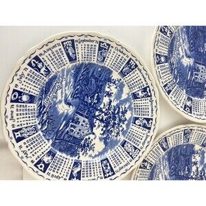 3 Set Alfred Meakin 1971 Calendar Plate Blue Transferware England Vintage